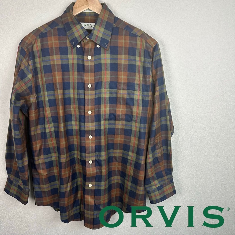 Orvis long-sleeve plaid button-down shirt.